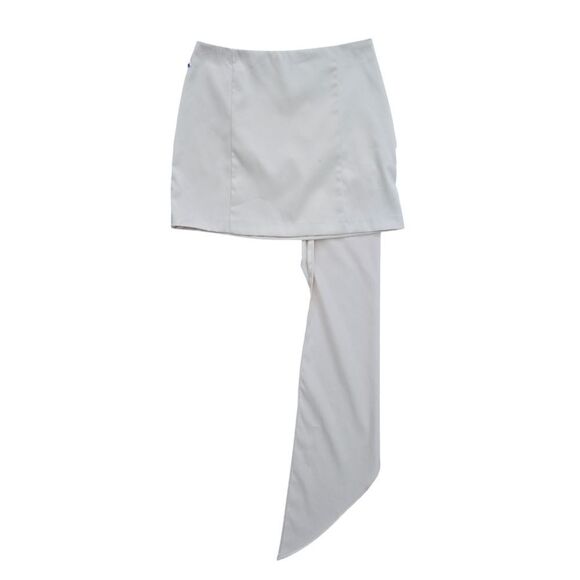 Asos Design Satin Mini Skirt with Train Detail in Ivory - Picture 1 of 8